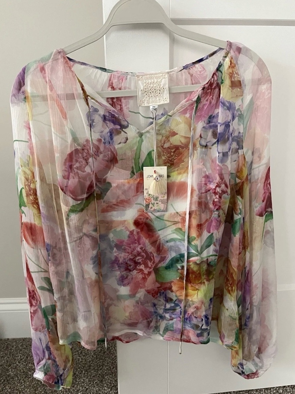 Johnny Was NWT Glinda Silk Peasant Blouse w/Camisole Floral Size Petite Medium
